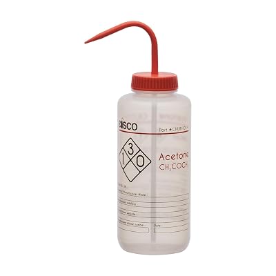 EISCO Wash Bottle for Acetone, 1000ml - Labeled with Color Coded Chemical & Safety Information 2 Color - Wide Mouth, Self Venting, Low Density Polyethylene Labs