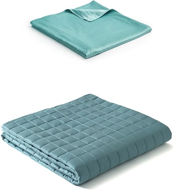 YnM Exclusive Weighted Blanket 3.0 3-Side Zipper Duvet Cover Bundle(48x72 in, 15lbs, Sea Grass)