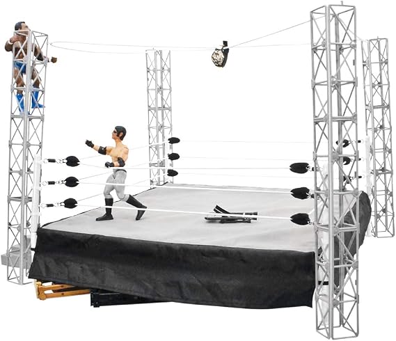 Wrestling Ring for Action Figures & Highwire War Playset | Create High-Flying Arena Battles with a 21.5-Inch Wrestling Ring, 4 Support Beams and Highwire Rope
