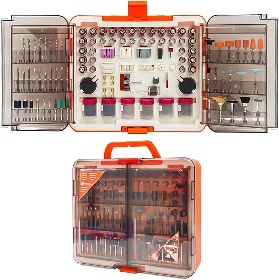 HARDELL 508PCS Rotary Tool Accessories Kit, 1/8"(3.2mm) Multi-Purpose Rotary Tool Bits, Universal Attachments for Cutting, Sanding, Drilling, Carving, Engraving, Grinding, Polishing, Orange