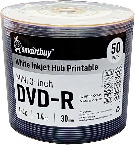 50 Smartbuy Mini DVD-R 3 inch 8cm 1.4GB Blank Disc for Camcorder Handycam