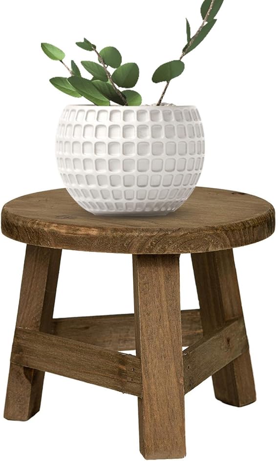 Wood Planter Stand, Round Wooden Stool for Plant Pot Display, Garden Decorative Stand for Home Patio (17.8x17.8x15cm)