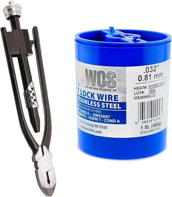 Lock Wire, T302/304 Stainless Dispenser Can, Approx. 362 ft (110 m) with 10.5 Inch Safety Wire Pliers