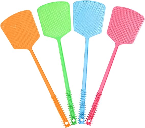 4 Pack Heavy Duty Fly Swatters, Extra Long 17.7in Plastic Bug Swatter with Non-Slip Handle Indoor/Outdoor Manual Insect Tool, Durable & Reusable (Colorful)