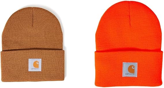 Carhartt Men's Knit Cuffed Beanie, Carhartt Brown/Brite Orange