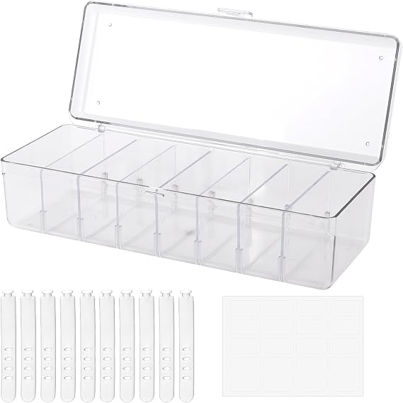 Drink Packet Organizer, Water Flavor Packet Holder with Lid Compact Water Drink Packet Storage Container with Removable Dividers Food Storage Bins for Cabinets Refrigerator
