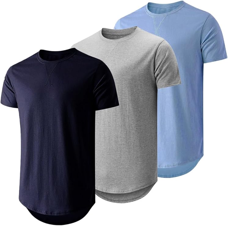JMIERR Mens 3 Pack Longline Crewneck T Shirts Hipster Tee Set