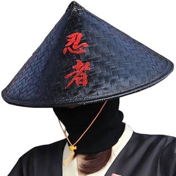 Handmade Weave Straw Hat - Black Bamboo Chinese Style Samurai Headwear Prop - Shade Cap for Fisherman - Rattan