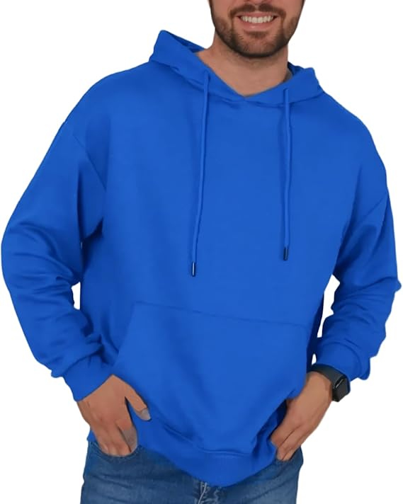 JIHUILAI Mens Hoodie Fleece Pullover Long Sleeve Hooded Sweatshirt Solid Color Drawstring Kangaroo Pocket Hoodies(S-3XL)