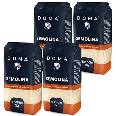 DOMA Semolina Flour 6.16lb 4x1.54lb - Larger Granules Better Hold Sauces & Seasonings, Non-GMO, for Pizza, Pasta, Porridge, Bread, Pudding