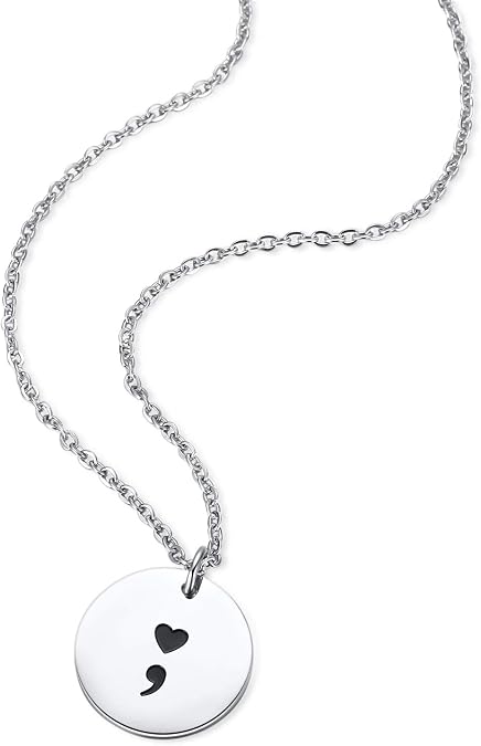 Ukodnus Heart Semicolon Disk Necklace for Depression, Anxiety, Suicide Survivors, Mental Health Awareness
