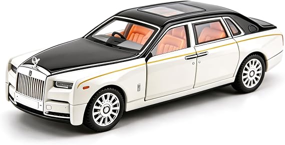 imtfzct 1/18 Rolls Royce Phantom model car, alloy die-casting collectible trolley toy car, classic two-door model car, logo foldable, gift(white)