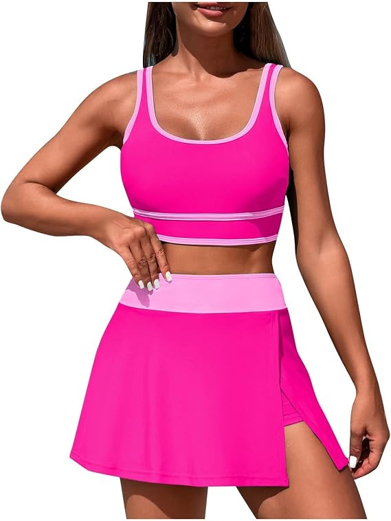 Bikini Sets for Women Sporty Push up Bikini Top with High Waist Swim Skirt Bathing Suit Modest Tummy Control Swimsuit