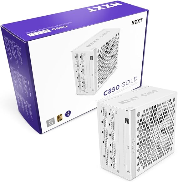 NZXT C850 Gold ATX 3.1 - Tam Modüler Düşük Gürültülü PC Oyun Güç Kaynağı - 850 Watt - 80 Plus Altın - 12V-2x6 Konnektör - Sıfır Fan Modu -% 100 Japon Kondansatörler - Beyaz