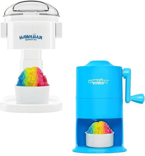 Hawaiian Shaved Ice Kid-Friendly S700 Snow Cone Machine bundled with Hawaiian Shaved Ice Mini Snow Cone Machine - Portable Countertop Ice Shaver with No Slip Base - No Electricity Needed - Ice Cup Inc