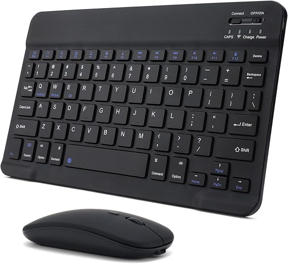 Rechargeable Bluetooth Keyboard and Mouse Combo for iPad, Ultra-Slim Portable Wireless Mouse Keyboard for iPad Pro Air Mini iPhone Samsung Tablet Cell Phone Android, iPadOS/iOS 13 and Above (Black)