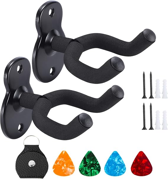 Donux Guitar Wall Mount,Ukulele Hanger Hook Holder Stand Guitar Hangers Hooks for Acoustic Electric Bass Guitars and Ukulele (2 Set)