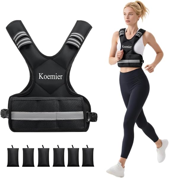 Adjustable Weighted Vest for Men and Women,4-10lb/11-20lb Vest with 6 Ironsand Weights,with Reflective Stripe,for Strength Training, Running, Fitness, Walking