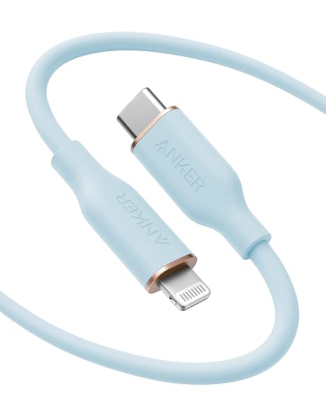 Anker PowerLine III Flow, USB C to Lightning Cable for iPhone 14 Plus 14 14 Pro Max 13 13 Pro 12 [MFi Certified, 6ft/1.8m, Misty Blue] Supports Power Delivery, Silicone Cable | PowerLine III Flow Silicone Charging Cord, for iPhone 13 / 13 Pro, and More