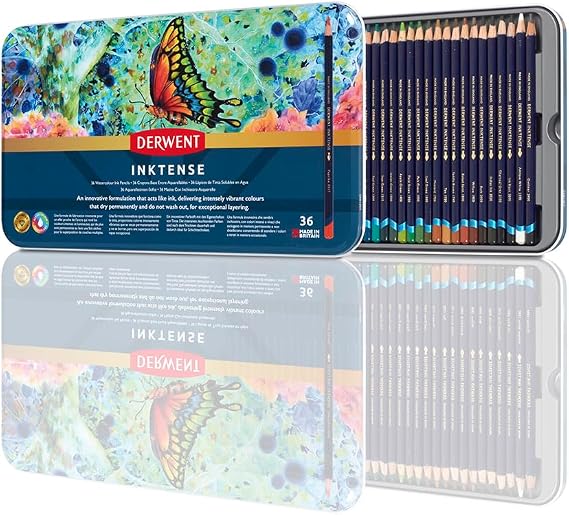 Derwent Inktense permanent water soluble water soluble water crayons, set of 36, colored pencils with 4 mm premium core strength, professional quality, ideal for drawing, dyeing and dyeing on paper or fabric, 2301842