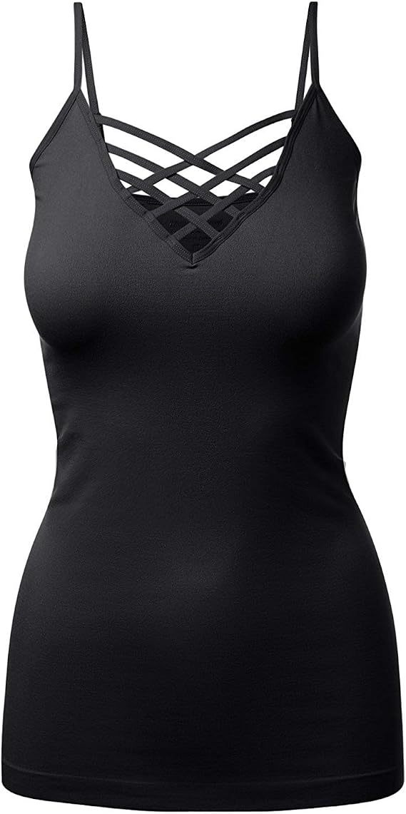 Women's Lattice Front Seamless Cami with Adjustable Strap Tops