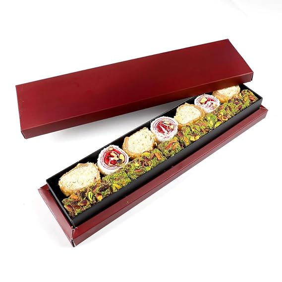 Turkish Delight, Sultan Bohca Baklava & Double Roasted, Burgundy Box - Mixed Luxury Turkish Delight - (1.21 lbs)
