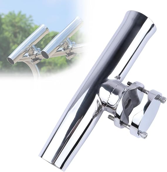 316 Stainless Tournament Style Boat Fishing Holder, Clamp on Fishing Rod Holder for Boat 1" to 1.25" Rail Gimbal Pin at Bottom