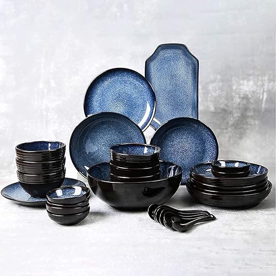 Classic Dinnerware Set Kitchen and Dining, Starry 28-Piece Retro Ceramic Dinnerware Set, Combi-Set Porcelain Tableware Set of Bowls/Dessert Plates/Soup Plates/Spoon Servi,