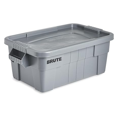 Rubbermaid Commercial Products BRUTE Tote Storage Container with Lid, 14-Gallon-included, Rugged/Reusable Boxes for Moving/Storing in Garage/Basement/Attic/Jobsite/Truck/Camping, Gray | Built for rigorous daily use, stacking securely to maximize valuable floor space in busy professional kitchens.