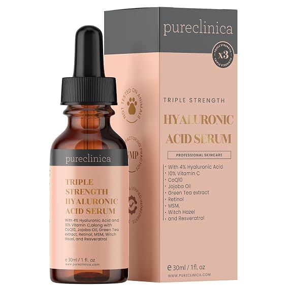 Triple Strength Hyaluronic Acid Serum 6% Strength Double Weight, Easy Absorb Hyaluronic Acid with added Vitamins C & E, Resveratrol and CoQ10 30ml / 1 fl oz