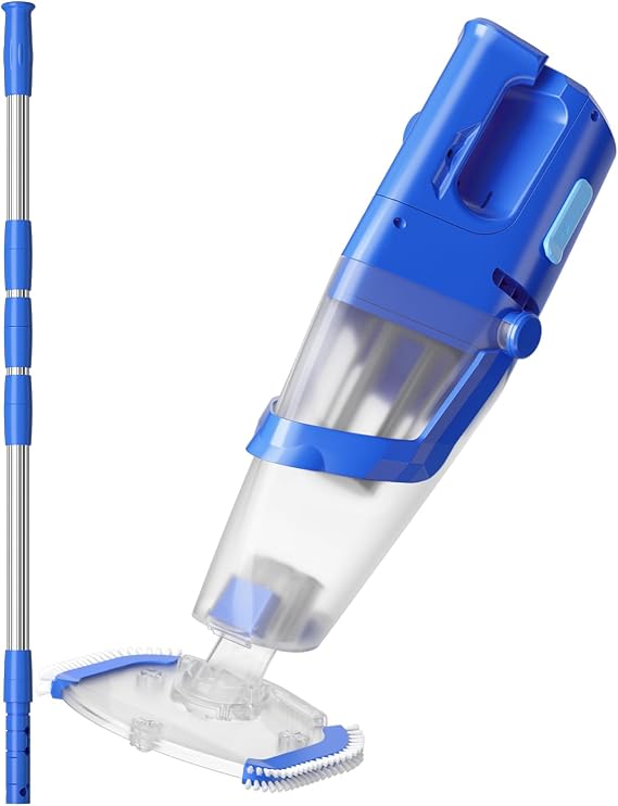 Cordless Handheld Pool Vacuum Cleaner with Telescopic Pole, 26.5 GPM Powerful Suction, Longer 1H Runtime, Portable Pool Vacuums for Above Ground/Inground Pools, Hot Tubs, Spas