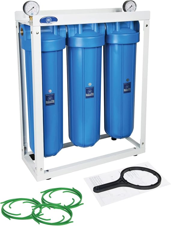 4" x 20" Triple Water Filter Housing, Blue, 1â Brass BSP Connection 