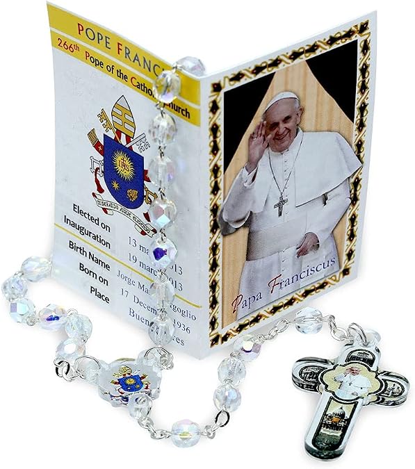 Rosary Glass Beads Pope Francis Coat of Arms Center Vatican Cross Italian