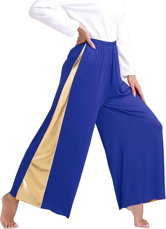 Praise Dance Palazzo Pants Metallic Patchwork Wide-Leg Trousers Liturgical Dance Pants for Women