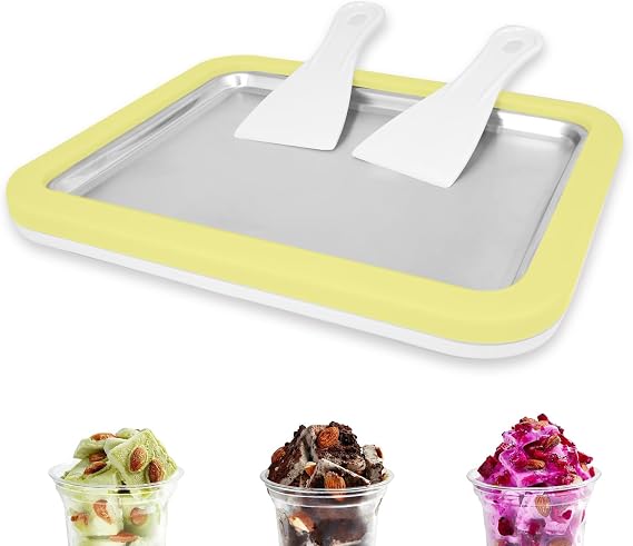 Rolled Ice Cream Maker, Stainless Steel Instant Icecream Machine for Home Kids Gelato DIY Parent-Child Activities Yellow