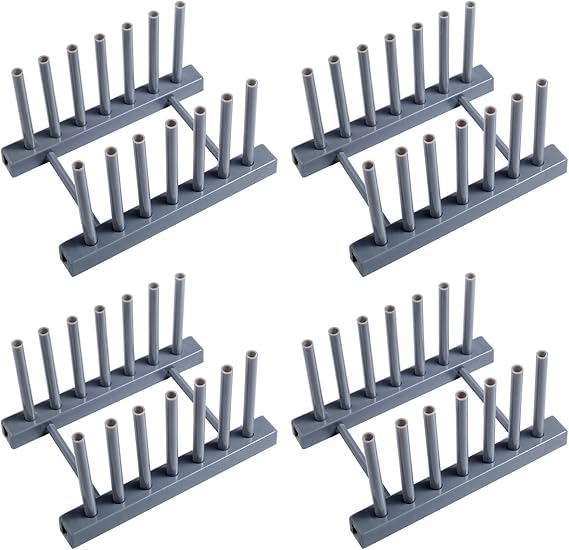 Gray Plate Racks Organizer for Cabinet, 4 Pack Plastic Plate Rack Stand Keep Dry for Dish, Bowl, Cutting Board, Bakeware, Serving Tray and More, Desk Mail Sorter Organizer 6 Slots Removable