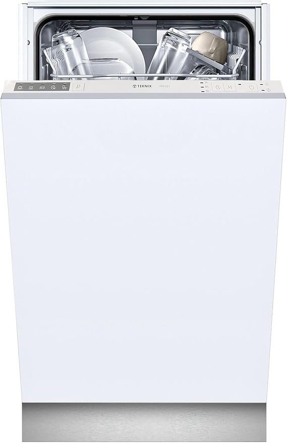 Teknix TBD455 Slimline Integrated Dishwasher 45cm -10 place settings - 5 Wash Programmes - LED Control Panel - Half Load Function, H81.5 x W45.0 x D55.0 (cm)