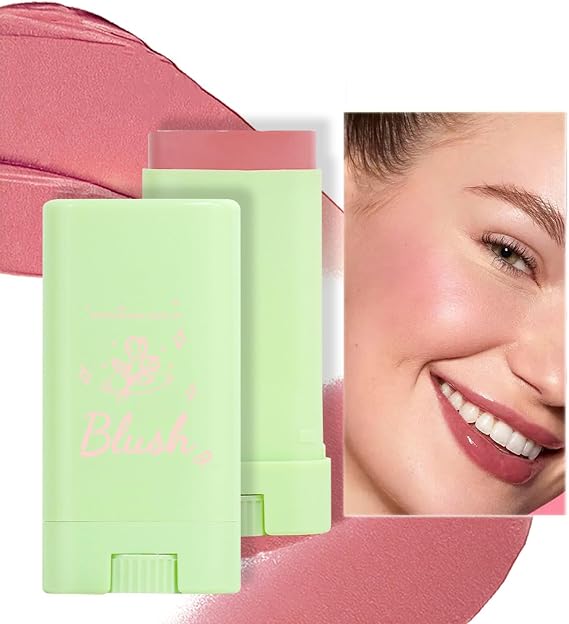 Cream Blush Blusher Stick for Cheek Make up, Creamy Soft Cream Blushes Contour, 3-in-1 Lip Cheek Eye Red Peach Pink Milk Blush, Weightless Long-Wearing Natural, Buildable Skin Tint