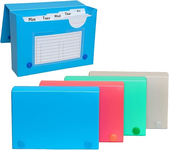 Index Card Case, 4x6 Inch Index Card Holder, Fits Up to 200 Cards Per Case - with 5 Dividers and Adhesive Label Tabs - Store Recipe Cards, School Index Cards & More - 4-Pack (Assorted Colors)