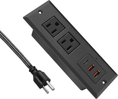 20W Recessed Power Strip USB C Fast Charge Desk Power Outlet Type C Flush Mounted Extension Power Plug for Conference Countertop Desktop Drawer Sofa ETL Listed Black