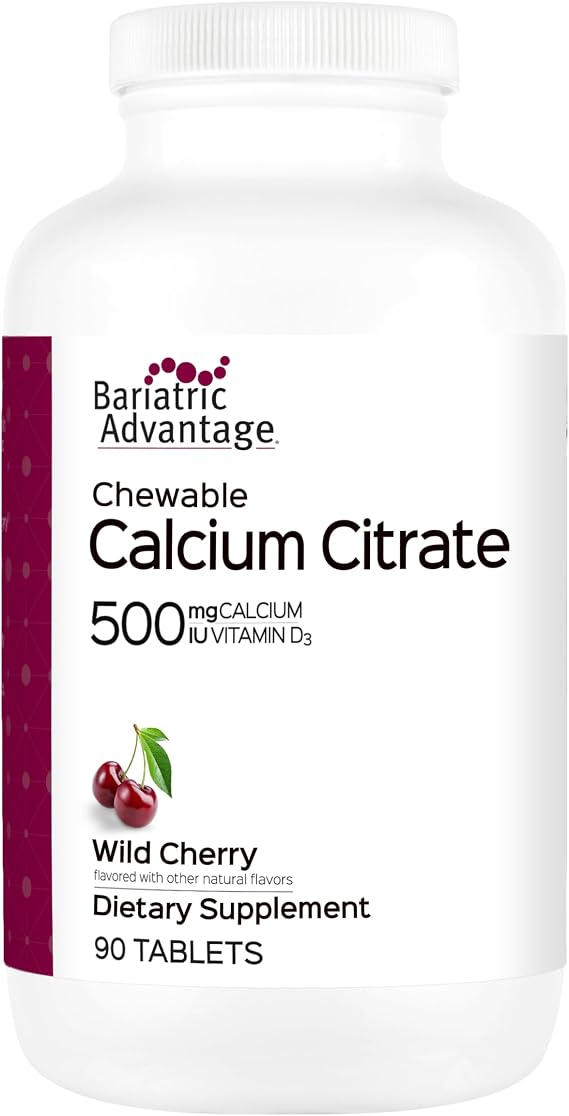 Bariatric Advantage Calcium Citrate Chewable, Wild Cherry, 90 Count | 500 mg Calcium Citrate, for Bariatric Surgery Patients, High-Potency, Easy-Digest Tablets, Bone Strength Supplements*