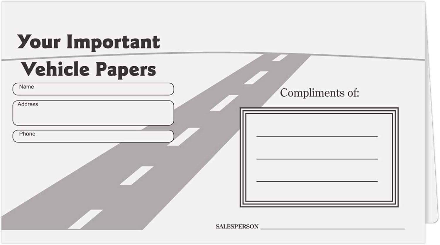 Vehicle Papers Wallets - Car Document Holders - Black 50 Pack