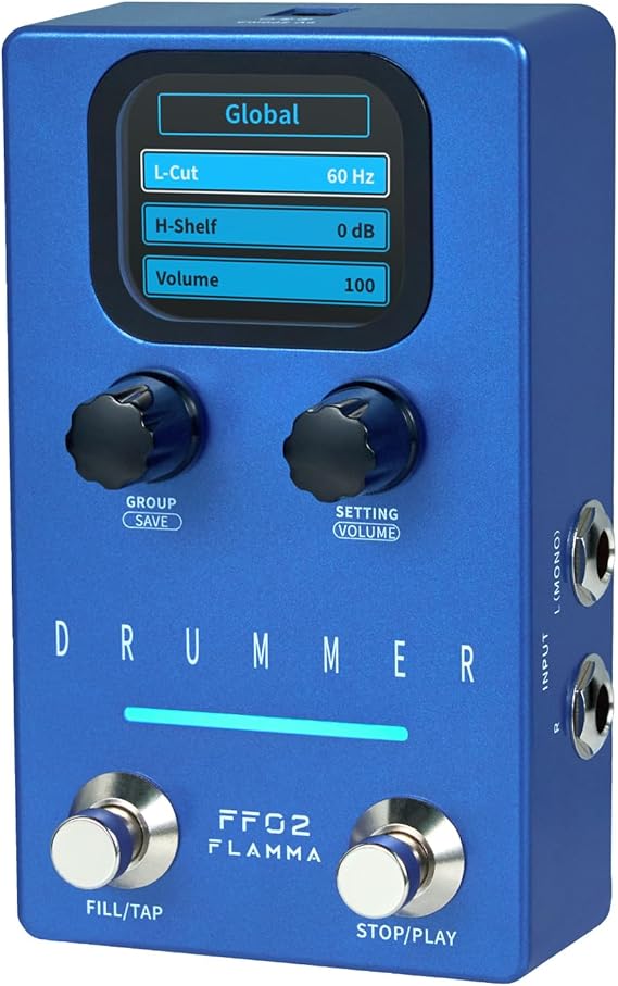 FLAMMA FF02 Drum Machine Guitar Pedal - 121 Drum Grooves, 11 Music Genres, Tap Tempo, Adjustable Rhythms, Stereo I/O for Live & Studio Use
