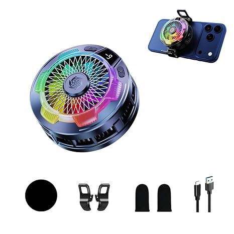Magnetic Phone Cooler for Gaming, RGB Semiconductor Cooling Fan for iPhone and Android Phones, Portable Mobile Phone Radiator with 3 Cooling Modes, Quiet Cooling Fan for Gaming (Black)