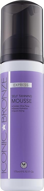 Iconic Bronze Express Tanning Mousse, Fast Drying Fake Tan | Self Tan, Golden Olive Tone, Enriched With Niacinamide, Aloe Vera, Fruit Extracts & Vitamin E, Hydrating, Long Lasting