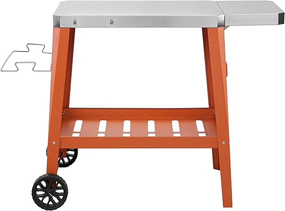 Feasto Outdoor Grill Table, Rolling Pizza Oven Stand, 31" x 19", Orange