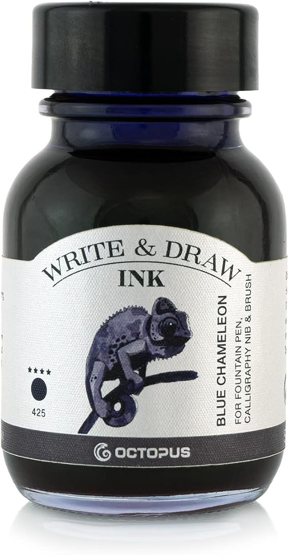 Octopus Write & Draw Ink 425 Blue Chameleon, Waterproof & Lightfast Ink for Fountain Pen, Glass Pen, Brush, 50 ml 