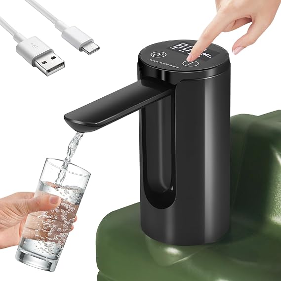 Foldable Water Dispenser Only for Digury 5 Gallon Water Jug 2000mAh USB Electric Charging Portable Automatic Water Pump for Camping Home Kitchen (Black)