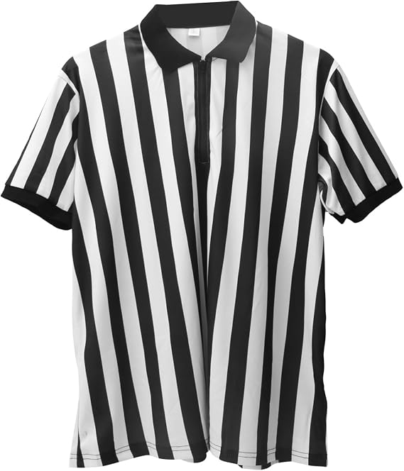 Mens Official Umpire Jersey Stripe Overturned Collar Ref Uniform Referee Shirt for Basketball Football Soccer