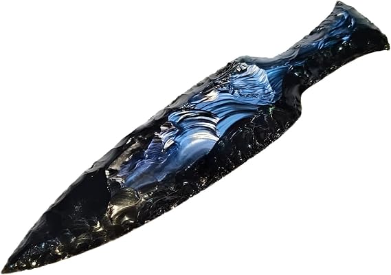 Large Arrowhead Black Obsidian Sword 6" inch, Obsidian Knife Man Handmade Gemstone Knives Hand Knapped Obsidian Blades Quality Crystal Knife.